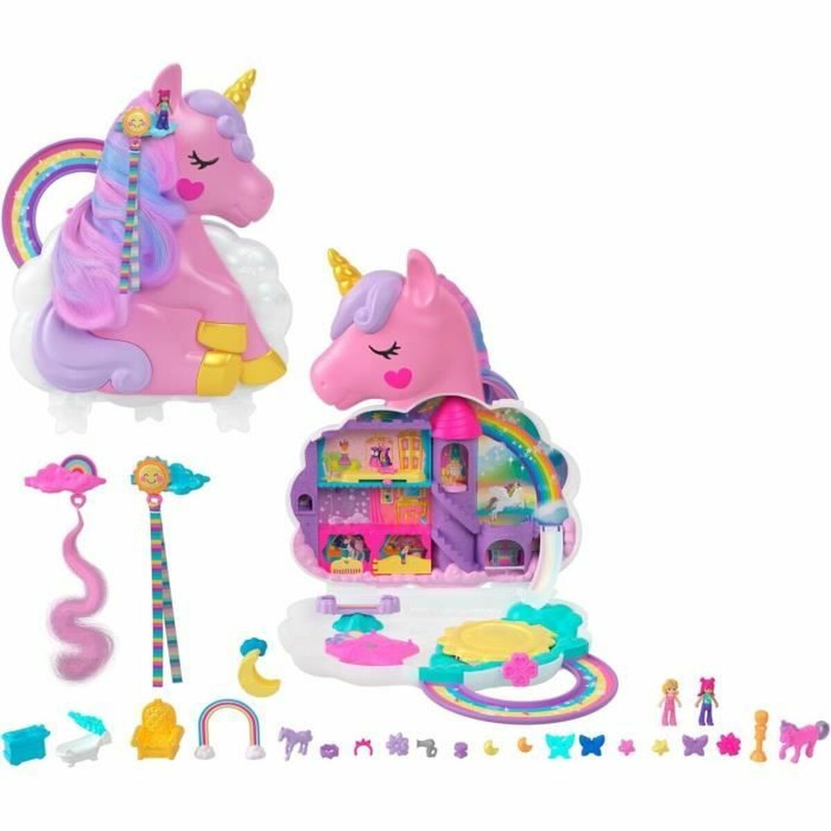 Playset Polly Pocket Coffret Salon De Coiffure Licorne Arc-en-ciel - Hračky a Hry Bábiky Postavičky