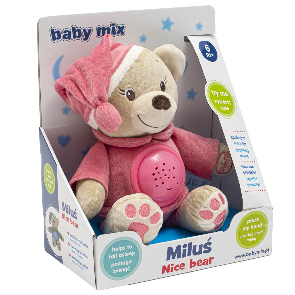 Plyšový Zaspávačik Medvedík s Projektorom Baby Mix Ružový - Hračky pre Bábätká - Baby Mix