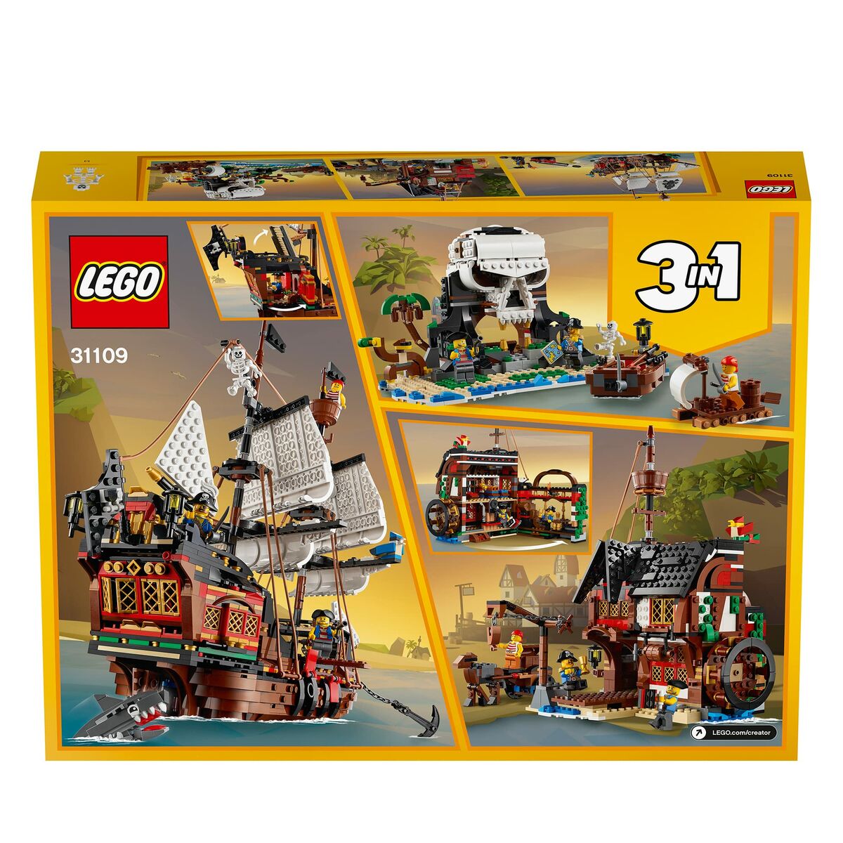 Hracia Sada Dopravných Prostriedkov Lego Creator 31109 Pirate Ship 3 v 1 1260 Kusy - Hračky a Hry Bábiky Postavičky