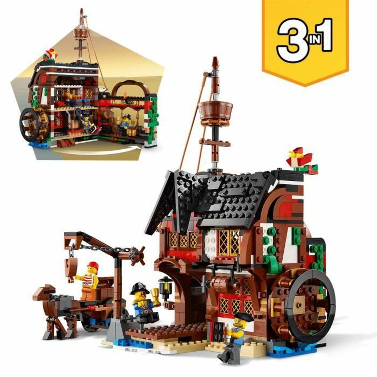 Hracia Sada Dopravných Prostriedkov Lego Creator 31109 Pirate Ship 3 v 1 1260 Kusy - Hračky a Hry Bábiky Postavičky