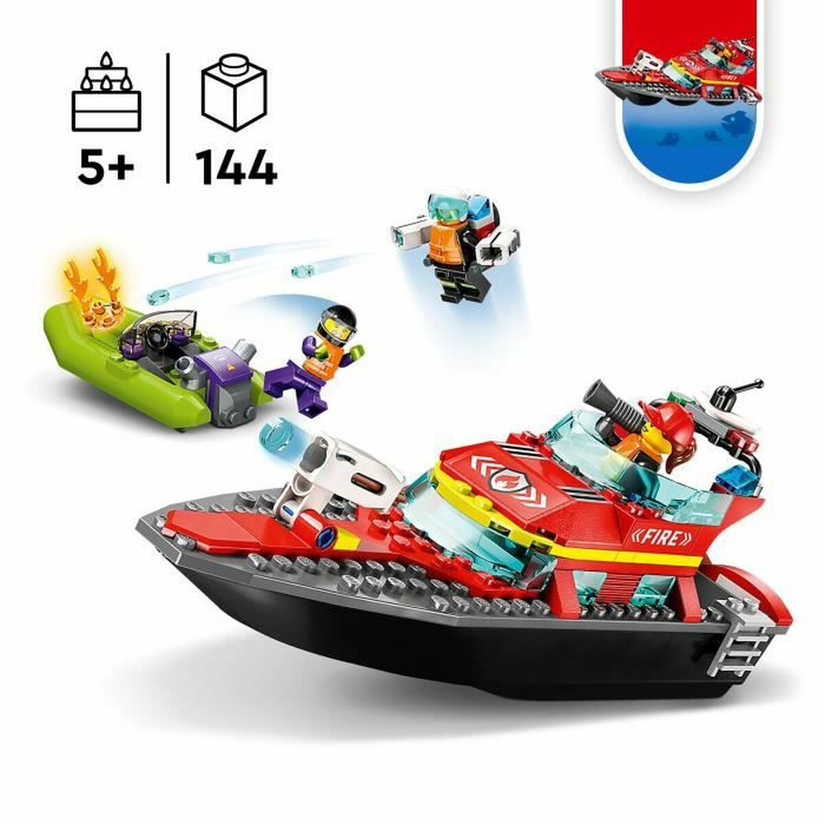 Playset Lego City 60373 The Firefighters’ Rescue Boat Viacfarebná 144 Kusy - Hračky a Hry Bábiky Postavičky