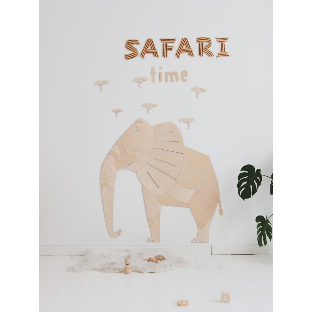 Slon - Drevená Nástenná Dekorácia v Safari štýle Veľkosť s - 100cmx98cm - Wall Decoration - Cutitnow