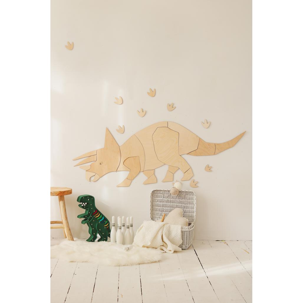 Dinosaurus Triceratops - Drevená Nástenná Dekorácia Veľkosť s - 40cmx120cm - Wall Decoration - Cutitnow