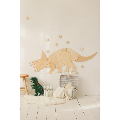 Dinosaur Triceratops - Drevená Nástenná Dekorácia Xl Veľkosť - 60cmx170cm - Wall Decoration - Cutitnow