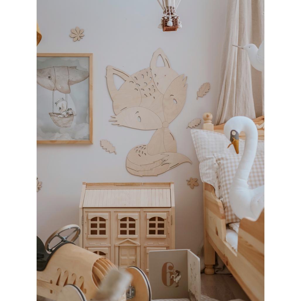 Líška - Drevená Nástenná Dekorácia z Kolekcie Lesných Zvierat Veľkosť s - 65cmx42cm - Wall Decoration - Cutitnow