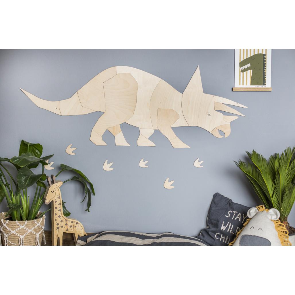 Dinosaurus Triceratops - Drevená Nástenná Dekorácia Veľkosť s - 40cmx120cm - Wall Decoration - Cutitnow