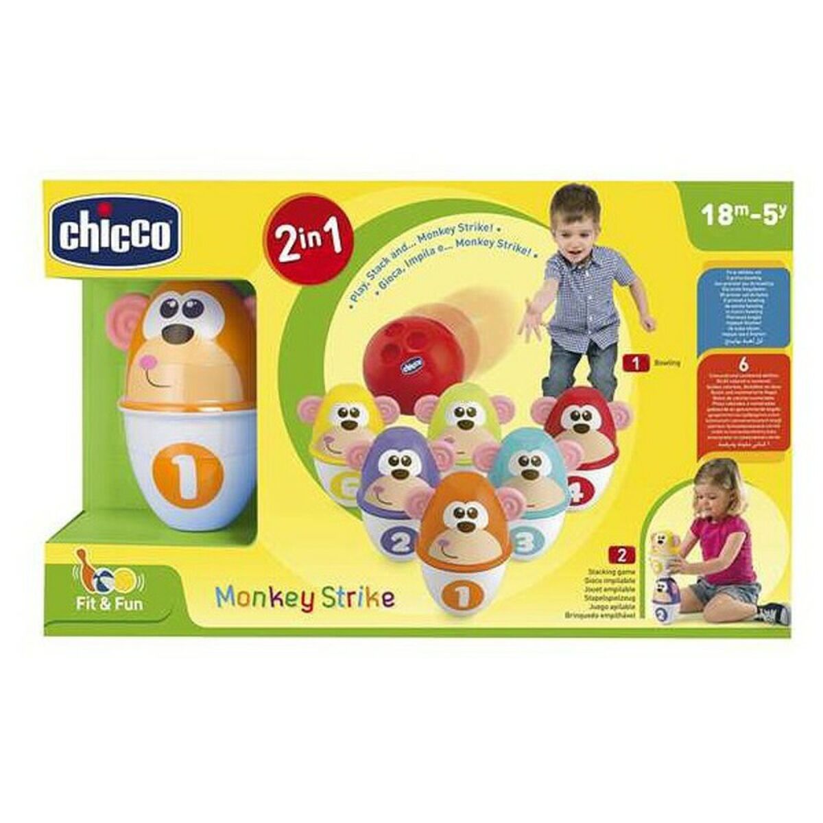 Bowlingová Hra Monkey Strike Chicco (7 Pcs) - Dieťa Hračky v Ranom Detstve