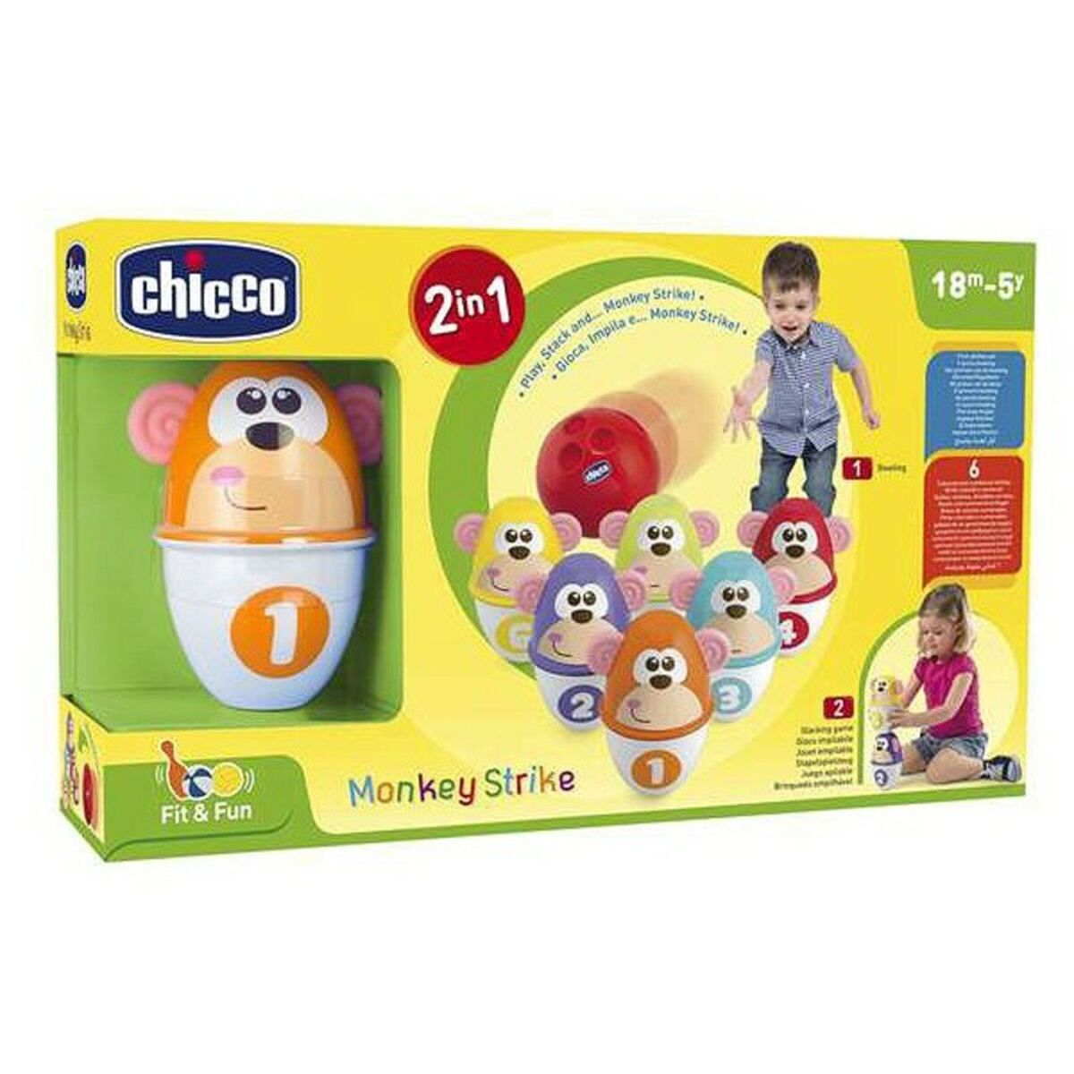 Bowlingová Hra Monkey Strike Chicco (7 Pcs) - Dieťa Hračky v Ranom Detstve