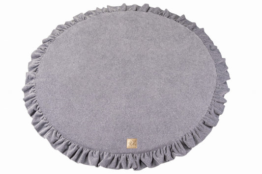 MeowBaby Tapis de jeu enfant rond 100 cm en mousse à volants, certifié, velours, gris clair