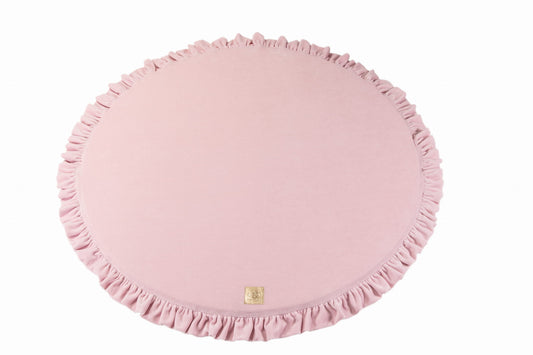 MeowBaby Tapis de jeu enfant rond 100 cm en mousse à volants, certifié, velours, rose clair