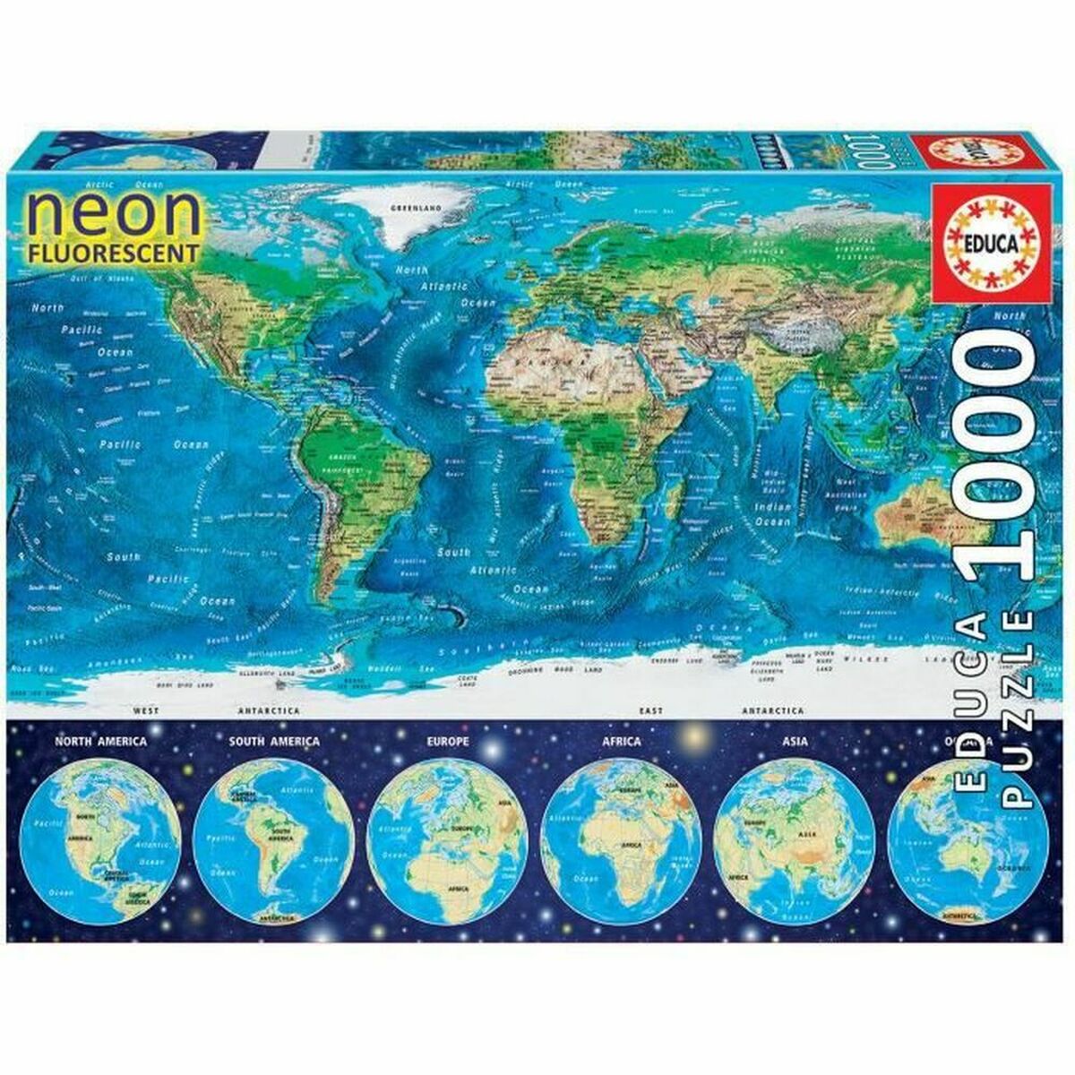 Puzzle Educa World Map Neon 16760.0 1000 Kusy - Hračky a Hry Hlavolamy