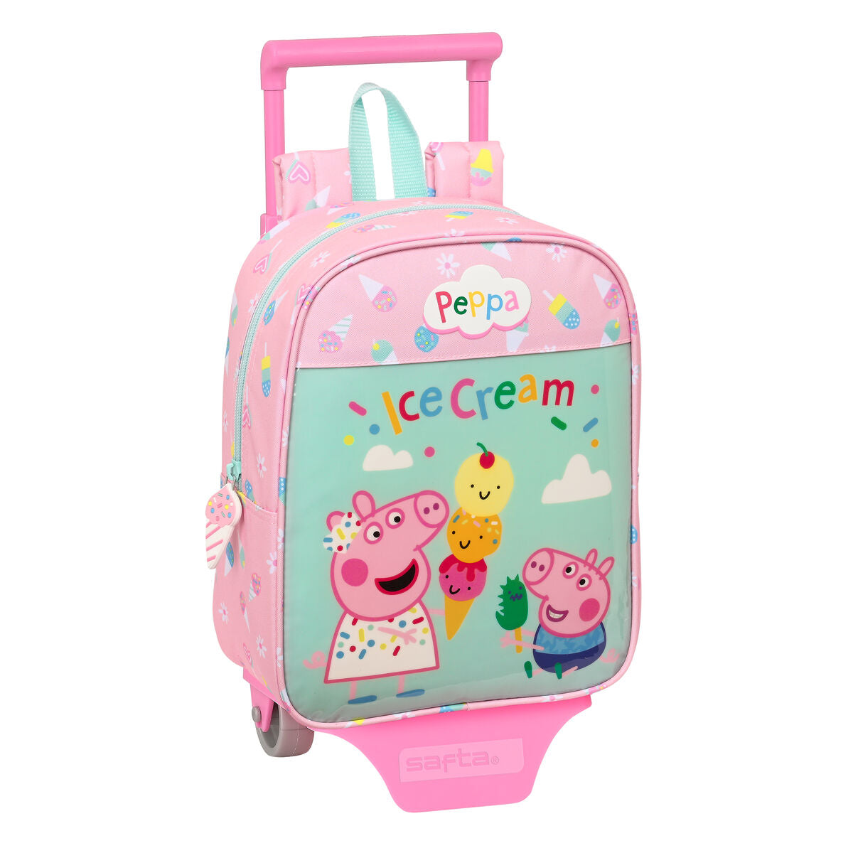 Školská Taška na Kolieskach Peppa Pig Ice Cream Zelená Ružová 22 x 27 10 Cm - školské Tašky