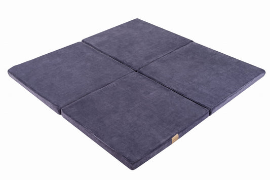 MeowBaby Tapis de jeu pliant carré 120x120cm pour enfants en mousse certifiée, velours, bleu-gris