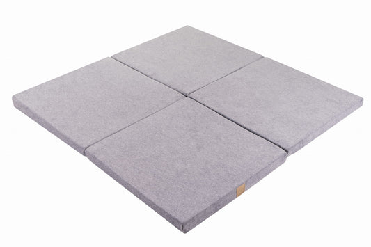 MeowBaby Tapis de jeu pliant carré 120x120cm pour enfants en mousse certifiée, velours, gris clair