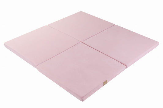 MeowBaby Tapis de jeu pliant carré 120x120cm pour enfants en mousse certifiée, velours, rose clair