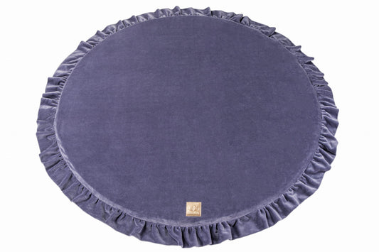 MeowBaby Tapis de jeu rond en mousse pour enfants avec volant, certifié, velours, bleu-gris, 100 cm