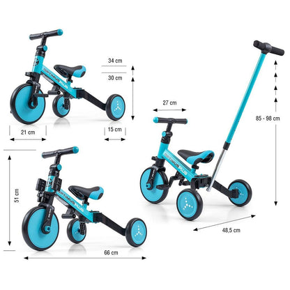 Detská Trojkolka 4v1 Milly Mally Optimus Plus s Vodiacou Tyčou Blue - Trojkolky - Milly Mally
