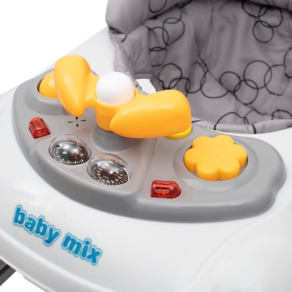 Detské Chodítko Baby Mix s Volantom a Silikónovými Kolieskami Tmavo Sivý - Chodítka - Baby Mix