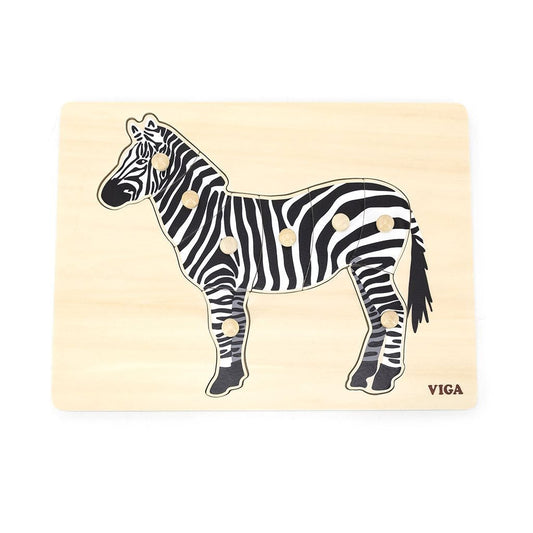 Detské Drevené Puzzle s úchytmi Montessori Viga Zebra - Puzzle pre Najmenších