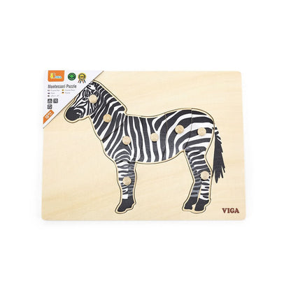 Detské Drevené Puzzle s úchytmi Montessori Viga Zebra - Puzzle pre Najmenších