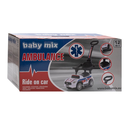 Detské Odrážadlo so Zvukom a Vodiacou Tyčou Baby Mix Ambulance Biele - Odrážadlá - Baby Mix