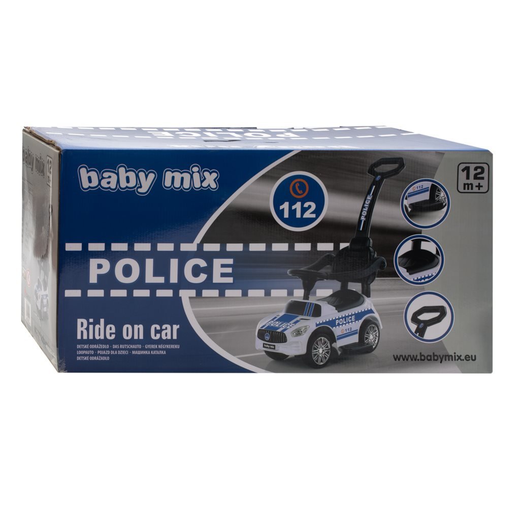 Detské Odrážadlo so Zvukom a Vodiacou Tyčou Baby Mix Police Biele - Odrážadlá - Baby Mix