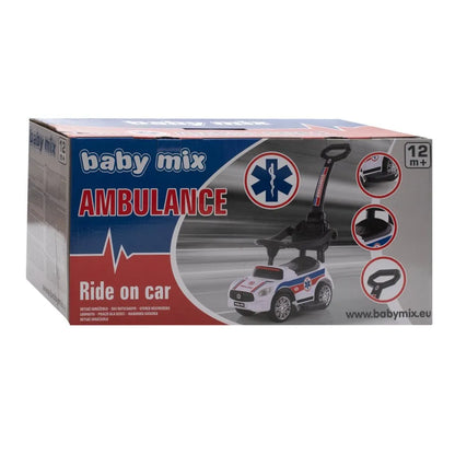 Detské Odrážadlo so Zvukom a Vodiacou Tyčou Baby Mix Ambulance Biele - Odrážadlá - Baby Mix