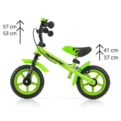 Detské Odrážedlo Kolo Milly Mally Dragon s Brzdou Green - Balančné Bicykle - Milly Mally