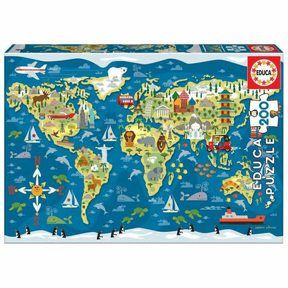 Detské Puzzle Educa Mapamundi (200 Pcs) - Hračky a Hry Puzzle Hlavolamy