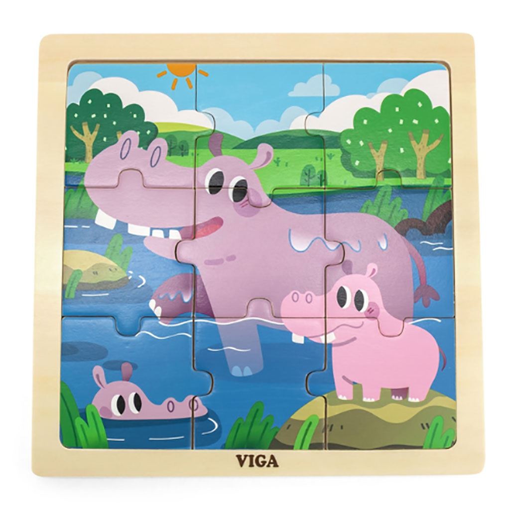 Drevené Puzzle pre Najmenších Viga 9 Ks Hrošík - Hračky