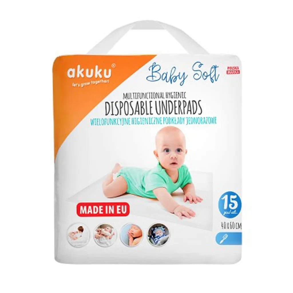 Jednorazové Hygienické Podložky Akuku Baby Soft 40x60cm 15ks - Prebaľovacie - Akuku