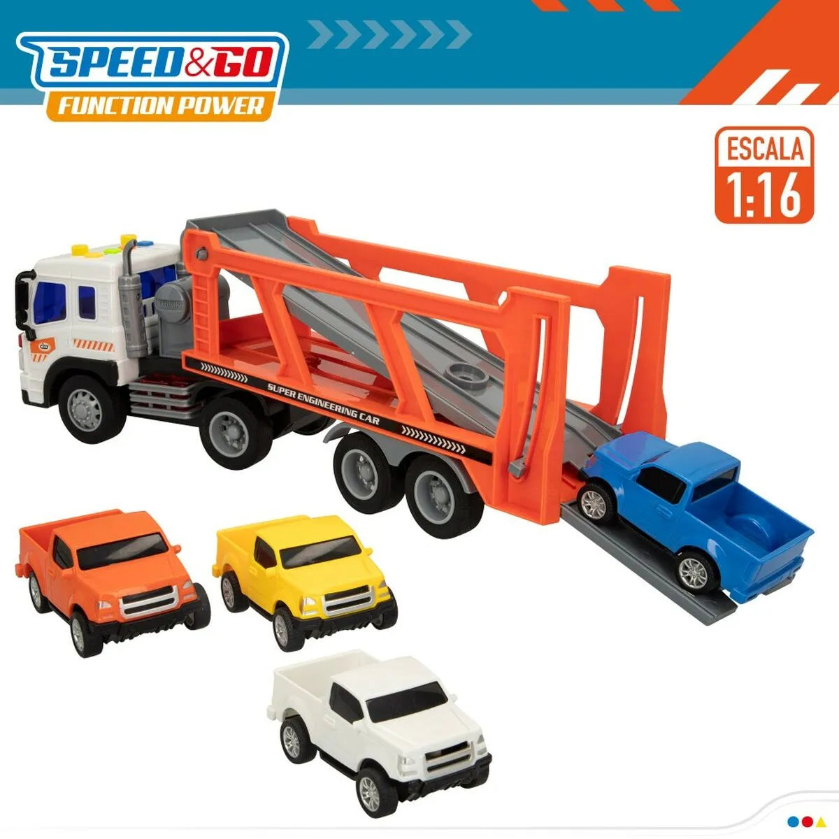 Kamión na Prepravu áut a Vyklápacie Autá Speed & Go 37,5 x 12,5 10 Cm (2 Kusov) - Nákladné Kamióny