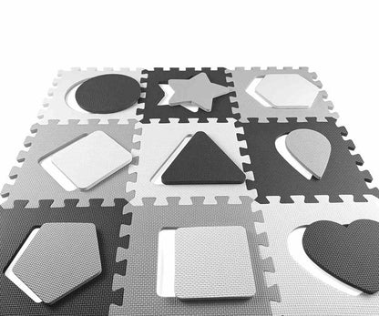 Penové Puzzle Podložka Ohrádka Milly Mally Jolly 3x3 Shapes Grey - Hracie Podložky - Milly Mally