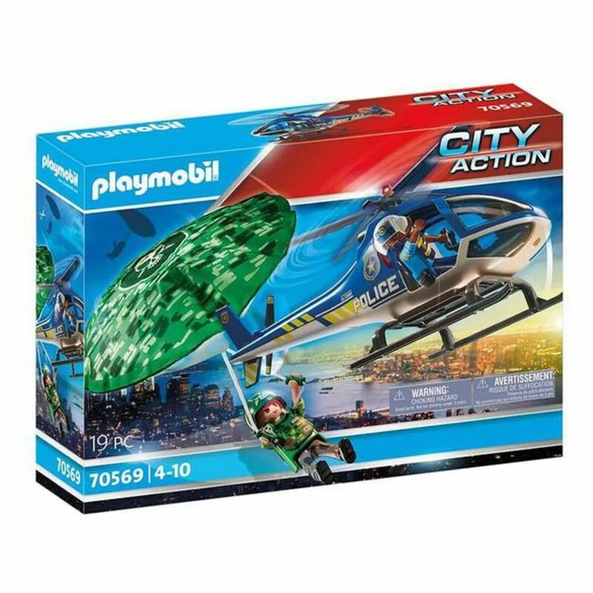 Playset City Action Police Helicopter: Parachute Chase Playmobil 70569 (19 Pcs) - Hracie Sady