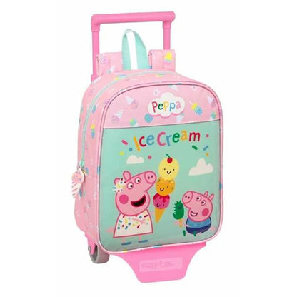 Školská Taška na Kolieskach Peppa Pig Ice Cream Zelená Ružová 22 x 27 10 Cm - školské Tašky