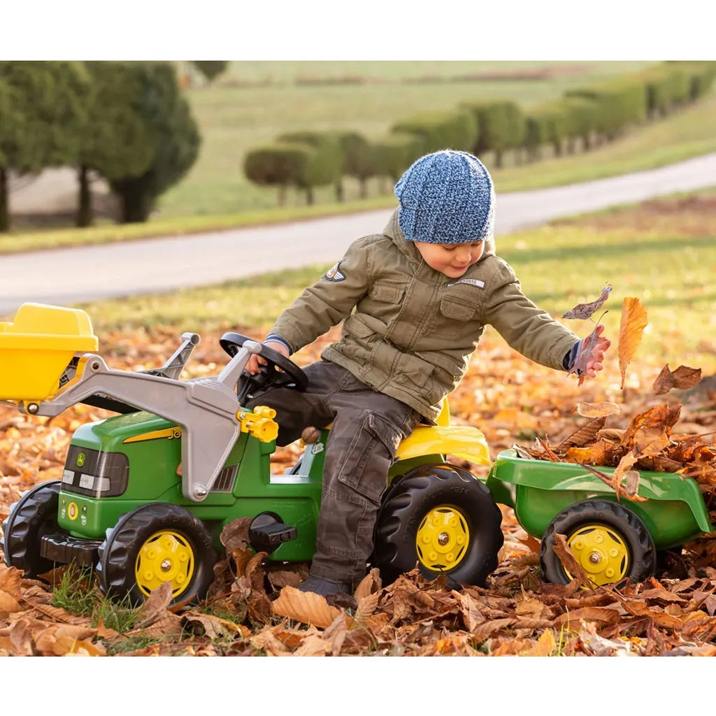 Šliapací Traktor s Nakladačom a Vlečkou Rolly Kid John Deere Zelený - Pedálové Autá - Milly Mally