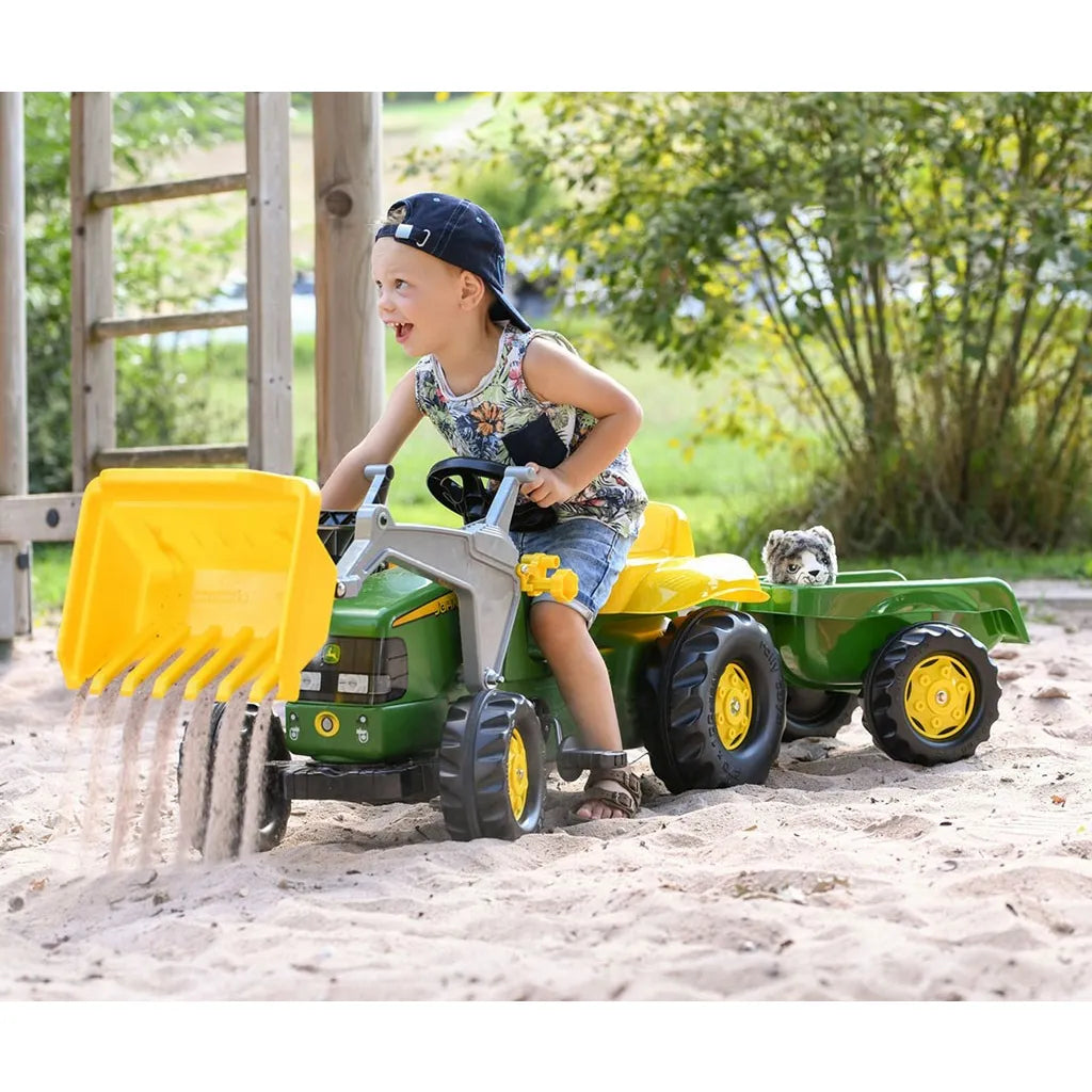 Šliapací Traktor s Nakladačom a Vlečkou Rolly Kid John Deere Zelený - Pedálové Autá - Milly Mally