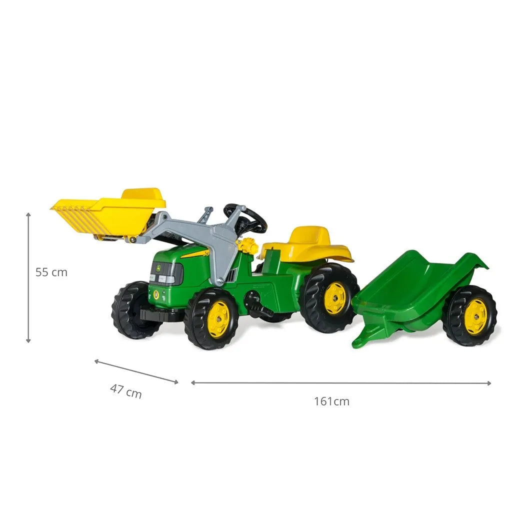 Šliapací Traktor s Nakladačom a Vlečkou Rolly Kid John Deere Zelený - Pedálové Autá - Milly Mally