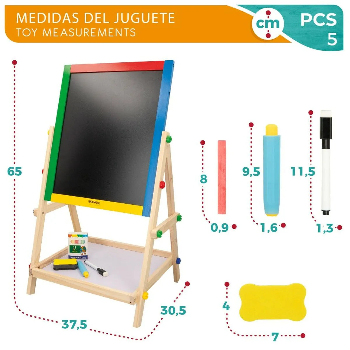 Tabuľa 2 v 1 Woomax 5 Kusy 37,5 x 65 30,5 Cm 4 Kusov - Hračky a Hry Tvorivé činnosti