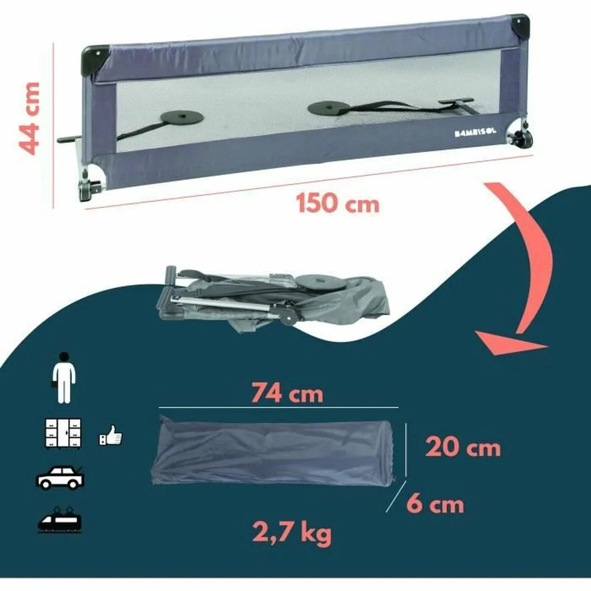 Zábradlie Postele Looping Bl5003g 44 x 150 Cm Sivá - Dieťa Spálňa